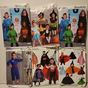 6 LOT Costume Sewing Patterns Girls Boys UNCUT Halloween Child size S M L, 1/2-8 - Picture 1 of 6