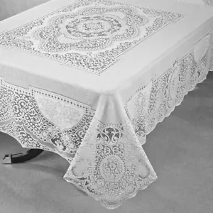 Tovaglia classica in pizzo Canterbury bianca 70" x 86" sala da pranzo matrimonio cucina - Foto 1 di 4