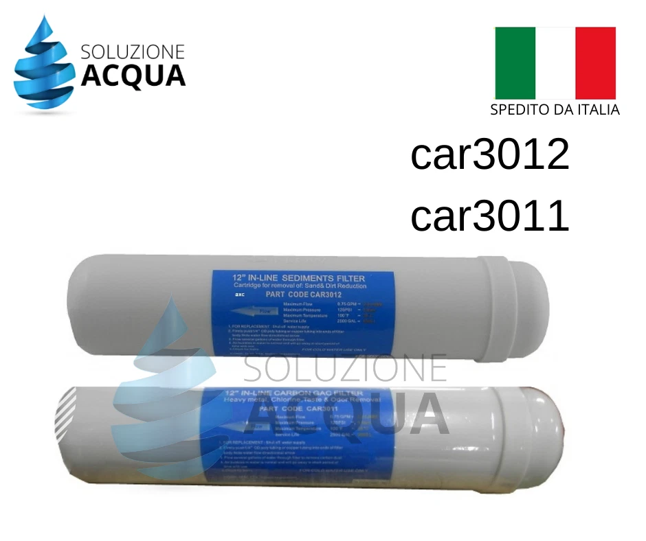SOLUZIONEACQUA KIT FILTRI IN LINEA CARBONE ATTIVO + GRANULARE 12" X 2,5 OSMOSI E FRIGORIFERI