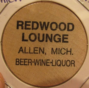 Vintage Redwood Lounge Allen, MI Wooden Nickel - Token Michigan Mich. - Picture 1 of 2