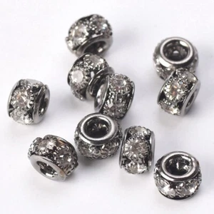 10pcs 8mm 10mm Rondelle Shape Glass Rhinestones Hollow Metal Loose Spacer Beads - Picture 1 of 10