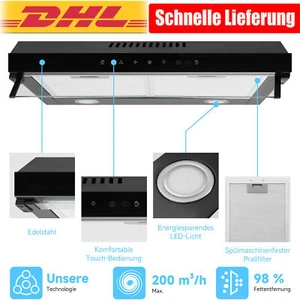 Dunstabzugshaube Unterbau 60cm breit Umluft Abluft schwarz Dunstabzug +LED Licht - Bild 1 von 12