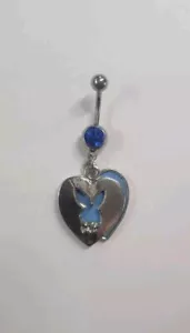 Playboy Belly Ring Blue Heart Bunny Logo Dangle Navel Body Jewelry Play Boy y2k - Picture 1 of 1