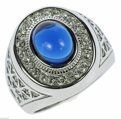 Royal Blue Sapphire simulated Men's ring 316 Stainless Steel Size 9 T26 - Image 1 of 4