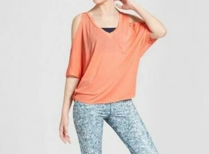 JoyLab women's top Small sheer cold shoulder orange drape sleeve lightweight nwt - Picture 1 of 9