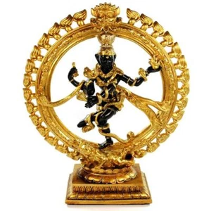 TANZENDE SHIVA STATUE 12,25" Nataraja Hindu Gott HOCHWERTIG Schwarzgold Harz NEU - Bild 1 von 8