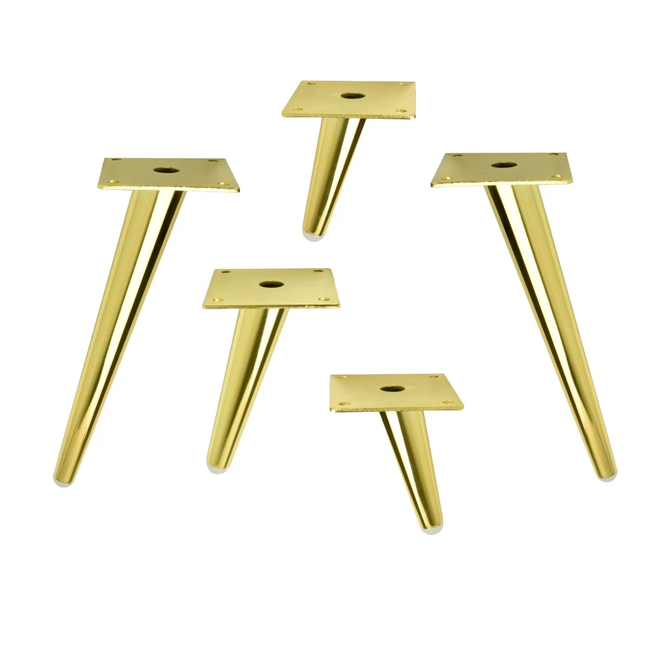 ✅ Stabil Metallfüße Metall Schrankfuß schräg Sofafuß H: 10 - 23cm goldener Glanz - Bild 1 von 1