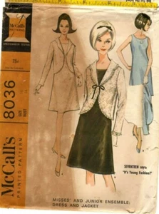 Vintage 1960s McCall's Sewing Pattern Women's DRESS & JACKET 8036 Sz 16 B 36" UC - Picture 1 of 4