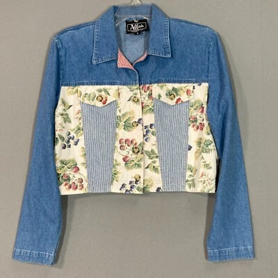 Jaqueta jeans vintage feminina anos 90 6 cropped floral grunge feita nos EUA casual - Imagem 1 de 4