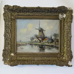 Paul von Ravenstein antique oil painting to restore Dutch windmill Dieden framed - Picture 1 of 10