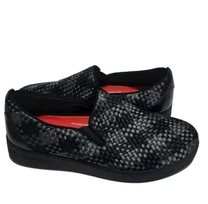 FitFlop Shoes Rally Checkered Woven Slip On Sneakers USA Women's 11 Black/Silver - Picture 1 of 7