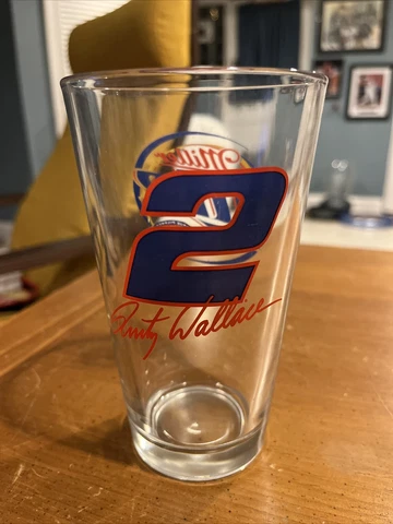Rusty Wallace #2 Nascar Miller Lite Beer Pint Glass Racing 16oz Vtg Cover