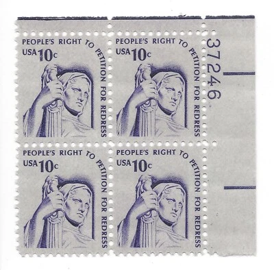SC#1592 US Stamp Right to Petition 10c Plate Block of 4 MNH/OG Violet -01 - Image 1 of 2