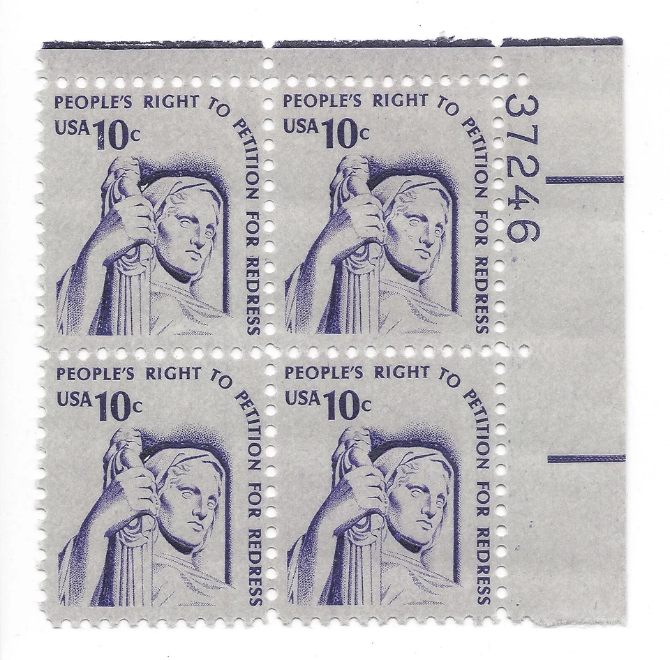 SC#1592 US Stamp Right to Petition 10c Plate Block of 4 MNH/OG Violet -01 - Image 1 of 2