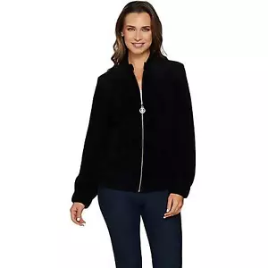 DENNIS BASSO Size M Washable Suede Bomber Women Jacket BLACK - Picture 1 of 4