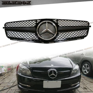 SINGLE BAR GLOSS BLACK GRILLE FOR 2008 2009 2010 2011 2012 2013 2014 BZ W204 - Picture 1 of 3