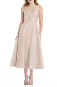 NEW ALFRED SUNG Spaghetti Strap Satin Midi Cocktail DRESS Size 6 $206 CAMEO - Picture 1 of 2