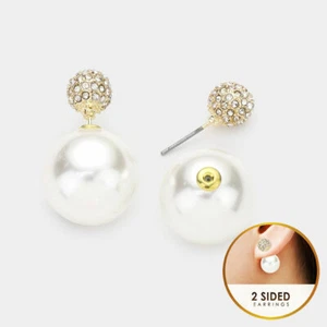 Stylish Women's Double-sided Pearl Shamballa Ball Earrings - Picture 1 of 3
