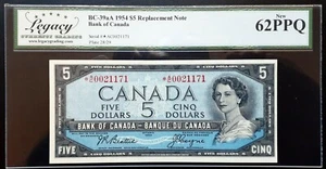 1954 Bank of Canada $5 BABN Replacement *A/C0021171 Legacy CH.UNC62 PPQ BC-39aA - Photo 1 sur 2