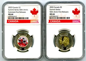 2022 $2 CANADA NGC MS66 TOONIE SUMMIT SERIES TWO DOLLAR MATCHED 2-COIN SET - Picture 1 of 2