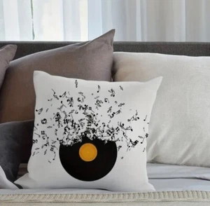 Retro Designed Vinyl Record with Notes 18*18 Square Throw Pillow Cover - Picture 1 of 6