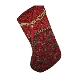Vintage Rot Grün Gold Samt Gobelin Brokat Weihnachten Strumpf Seil Quaste - Bild 1 von 11