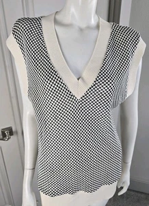 Zara Ivory Black Checkered Sleeveless Vest V-neck  Sz S - Picture 1 of 8