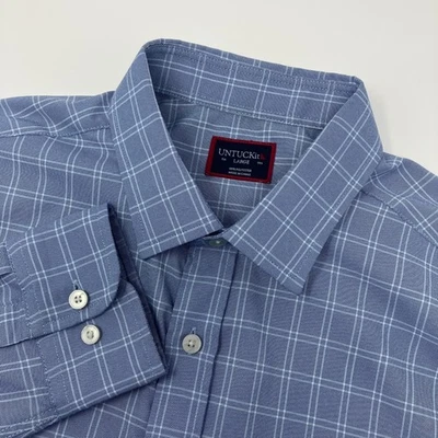 UNTUCKit Men's Large Blue Plaid Button Shirt Performance Travel Casual - Image 1 of 4
