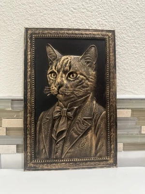 "Escultura de arte de pared con placa de 8"" X 8"" retrato de gato antiguo vintage 3D" Foto 1 de 4