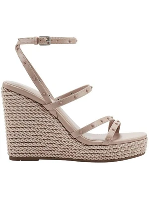 MARC FISHER Womens Beige Strappy Studded Zig Square Toe Wedge Heeled Sandal 10 M - Image 1 of 4