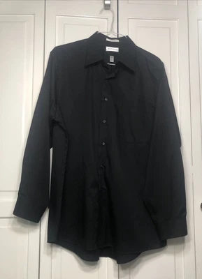 Van Heusen men’s button down Sateen Stripe Black Wrinkle Free 17.5" x 34/35 XL - Image 1 of 4