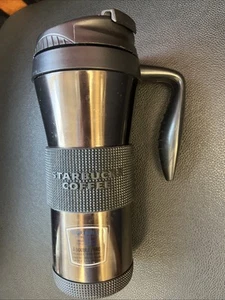 Vintage STARBUCKS Edelstahl doppelwandig groß Reisebecher mit Henkel braun - Bild 1 von 8