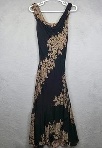 Y2K VTG Temptation Maxi Dress Women L Black Asymmetric Floral Chiffon Whimsigoth - Picture 1 of 23