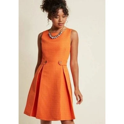 Modcloth So Sixties Princess Cut Orange Textured Fit Flare Dress Women's Size 1X - Image 1 of 4