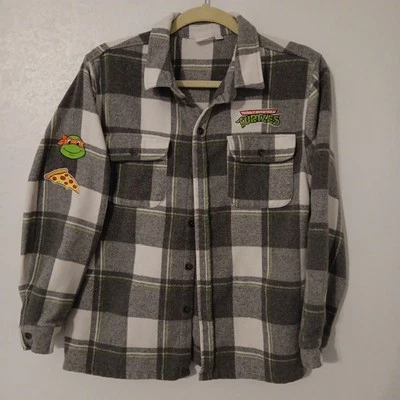 Фланелевая куртка для мальчиков Nickelodeon размер Серые/белые/зеленые черепашки-ниндзя XL TMNT - Изображение 1 из 4