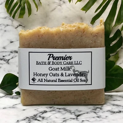 全天然薰衣草蜂蜜燕麦山羊奶皂棒带有机乳木果油 — 第 1/4 张图片