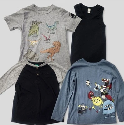 Paquete de 4 camisas para niños - talla 6, gráficos de dinosaurios y monstruos, manga larga y corta Foto 1 de 4