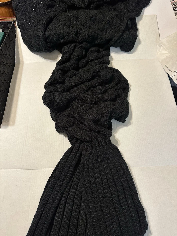 Black Cable Knit Mermaid Blanket Adult/kids MODA 6 ft Mermaid Tail/Finns Unique - Image 1 of 4