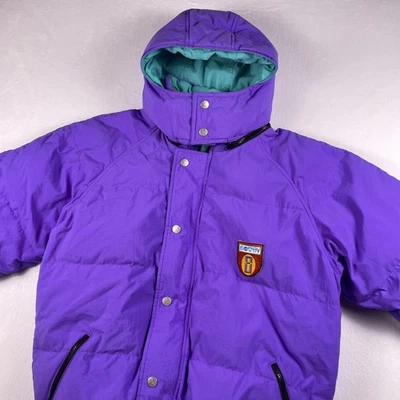 Vtg 90s Ocean Pacific Jacket Sz M Reversible Down Puffer Purple Teal Surf Skate - Image 1 of 4