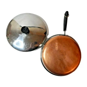 Revere Ware 10 pollici padella e coperchio 1801 pentole fondo rame pentole vintage - Foto 1 di 3