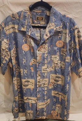 GPS Global Tracking Mens Cotton Blue Button Front Collar Shirt XL Fish Pattern - Image 1 of 4