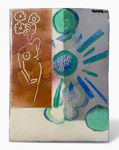 ⭕️ MID CENTURY EMAILLE KUPFER PLAKETTE ABSTRAKT AKT SIGNIERT KARP(?) - Bild 1 von 3