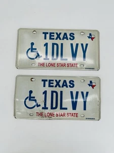 Vintage 90s Texas Handicapped Passenger Vehicle License Plate Pair Set Of 2 - Picture 1 of 2