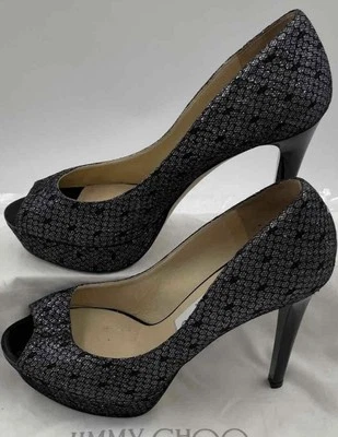Auténticos tacones Jimmy Choo para mujer Luna negros plateados usados en excelente estado EU 37/US 6,5 con bolsa Foto 1 de 4
