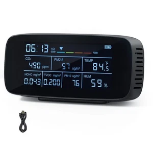 9-IN-1 Air Quality Monitor CO2 Detector PM1.0/2.5/10 HCHO TVOC Tester - Picture 1 of 9