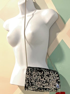 Bolsa de mão lantejoulas prata e preta ~ Alça de ombro removível MOSSIMO SUPPLY CO - Imagem 1 de 4