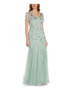 ADRIANNA PAPELL Womens Green Lined Short Sleeve Full-Length Gown Dress 10