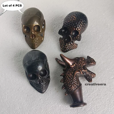 Set of 4 Brass Handle Antique Handmade For Wooden Walking Stick Cane Men's Gift - Image 1 of 4