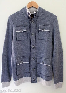 NWT Emozioni Uomo Italian Blue Gray Wool Button Up Men's Sweater Jacket S $240 - Picture 1 of 11