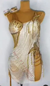 L2682 Mujer Baile Especialidad Ritmo/Latino Vestido UK 10 US 8 Blanco - Imagen 1 de 4